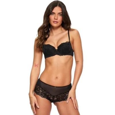 Image of Ann Summers 2 Pack Sexy Lace Planet Balcony Bra for Women with Underwire Padded Cups and Charm Detail, Push up Bra, Every Day Multipack Black