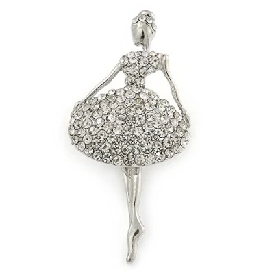 Image of Avalaya Clear Crystal Ballerina Brooch in Silver Tone Metal 57mm L