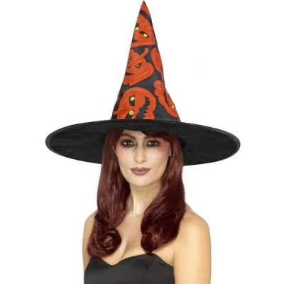 Image of Smiffys Pumpkin Witch Hat, Halloween Fancy Dress Accessory, Up Hats