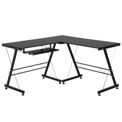 Image of HOMCOM L Shaped Gaming Desk, Corner Computer Desk with Keyboard Tray, Work Table for Home Office, Study Workstation, 130 x 73.5cm, Black