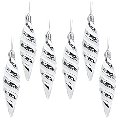 Image of Christmas Concepts® Pack of 6 110mm Large Spiral Shaped Baubles Shiny &amp; Glitter Decorated Tree Decorations (Graphite)