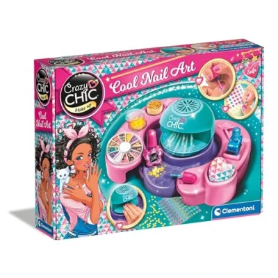 Image of Clementoni Crazy Chic Cool Nail Art Set for Kids, Polish, Dryer, Stickers &amp; Glitter 6+ Years