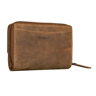 Image of STILORD &#039;Jade&#039; Womens Leather Purse Large RFID Wallet for Women Genuine Coin Pouch Trifold with Card Slots Zip Real Vintage, Colour:Bergamo Brown