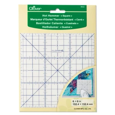Image of Clover Square Hot Hemmer, Heat Resistant Ruler for Dry &amp; Steam Iron, Quilt Blocks, Hemming, 6 x 152.4 152.4mm, White