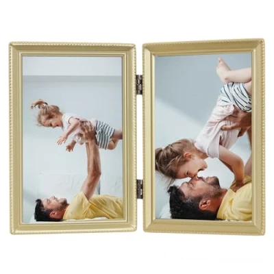 Image of Lawrence Frames Bead Border Design, 4x6 Double, Satin Gold
