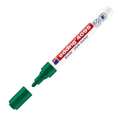 Image of edding 4095 chalk marker green 10 pens round tip 2 3 mm medium tipped wet wipe pen for chalkboards, windows, glass, mirrors liquid opaque coverage