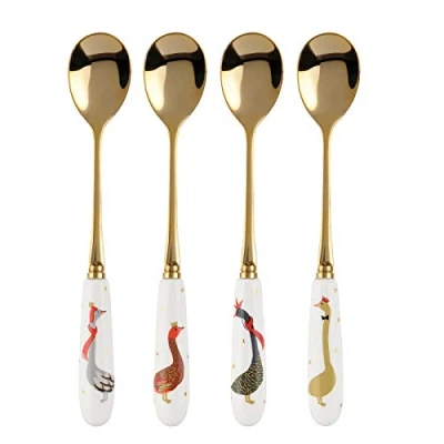 Image of Portmeirion Home &amp; Gifts SMGE1101 XG Tea Spoons S/4 Boxed Set, White/Gold