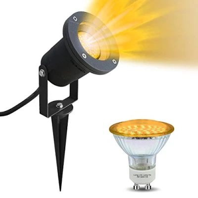 Image of Long Life Lamp Company Yellow LED Garden Spike Wall Light GU10 Outdoor IP65 Black 4w