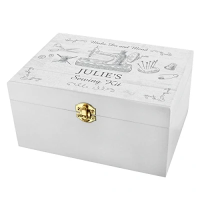 Image of CalEli Gifts Personalised Sewing Kit Wooden Keepsake Storage Box