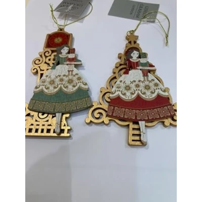 Image of Gisela Graham Wood Nutcracker Fairy Hanging Christmas Decorations, Set of 2