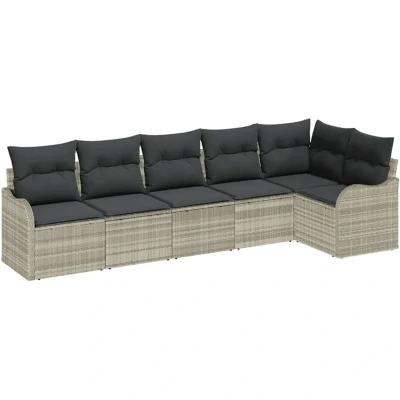 Image of vidaXL 6 Piece Garden Sofa Set with Cushions Light Grey Poly Rattan