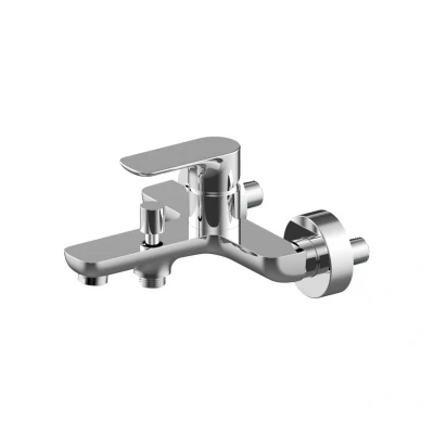 Image of O.novo Villeroy &amp; Boch Exposed Bath Faucet, Tap with Backflow Protection and Reverse Function, Water Saving Mixer Round Chrome
