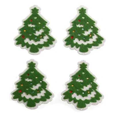 Image of Christmas Felt Craft Sticker Embellishment Self Adhesive Scrapbook Card (Snowy Tree x 4)