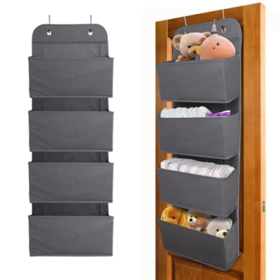 Image of ManGotree Over Door Storage Organizer,Hanging Storage, Closet Storage,Wardrobe Organizer, 4 Pockets Hanging with Hooks,Storage Toys,Purses,Foldable (Dark gray)