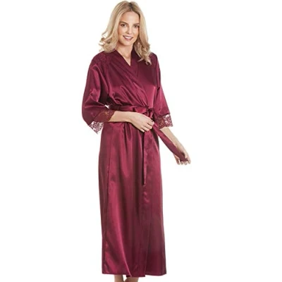 Image of undercover lingerie J50 Womens Luxury Satin Laced Dressing Gown Claret WMS