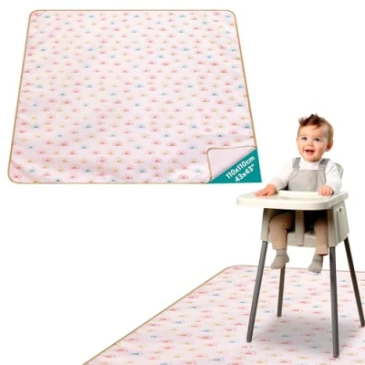 Image of Navaris Baby Floor Mat Splash for Under Highchair Waterproof, Non Slip &amp; Washable High Chair Mats Kids Ideal Food, Outdoor Messy Play Weaning Sun Design