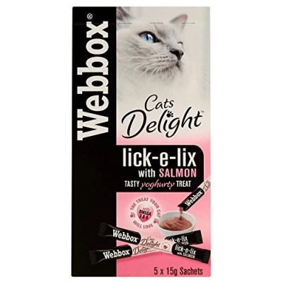 Image of Webbox Lick e Lix Salmon With Omega 3 &amp; 6 Yoghurty Cat Treats 5 x 15g (PACK OF 2)