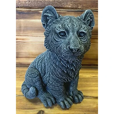 Image of STONE GARDEN DETAILED CUTE SITTING TIGER CUB STATUE ORNAMENT GIFT CAT