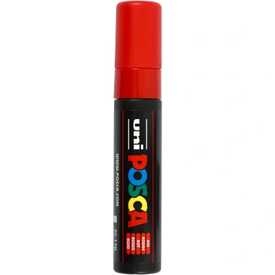 Image of Uni Posca Marker PC 17K Paint Glass Pen Broad Chisel Tip 15mm Red