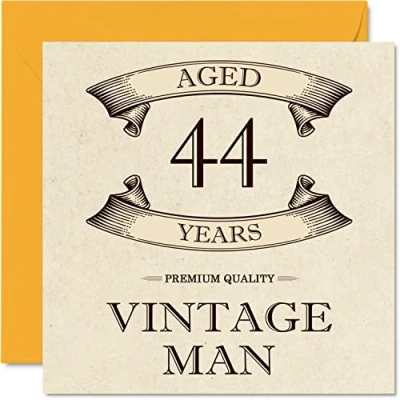 Image of Vintage 44th Birthday Cards for Men Aged 44 Years Fun Card Colleague Dad Husband Boyfriend Uncle Brother Friend, 145mm x Greeting Cards,