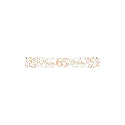 Image of 9ft Banner Sparkling Fizz 65th Birthday White &amp; Rose Gold Holographic