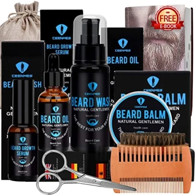 Image of Beard Grooming Kit,Beard Kit with Oil,Beard Growth Serum,Beard Wash, Balm,Beard Brush, Comb, &amp; Mustache Scissors Unique Gifts for Men