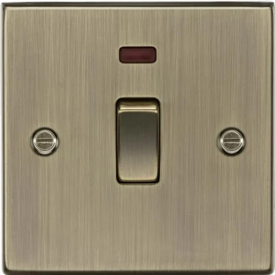 Image of KnightsBridge 20A 1G DP Switch with Neon Square Edge Antique Brass