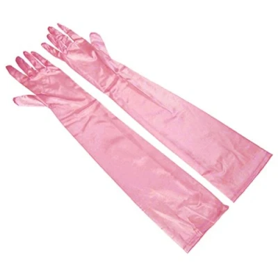 Image of Women&#039;s 55cm Stretchy Silky Satin Bridal Wedding Prom Finger Gloves (Pink)(Size: 55 cm)