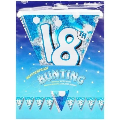 Image of Amscan International Blue Sparkle Party 4 m Bunting Flag Banner 18th