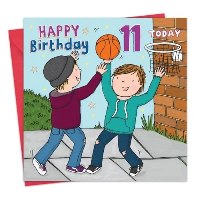 Image of Twizler 11th Birthday Card for Boys Basketball Age 11 Happy Boy Son Year Old Childrens Grandson Eleven Tween
