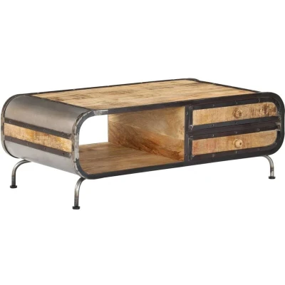 Image of vidaXL Coffee Table in Solid Mango Wood Antique Style Industrial Furniture with Storage Handmade Wooden Couch for Living Room, Dining Bedroom, Office