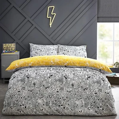 Image of Style Lab Doodles Duvet Cover Set, White/Black, Single