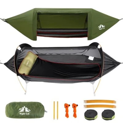 Image of Night Cat Hammock Tent with Mosquito Net Waterproof Rainfly for 1 Person Hiking Camping in Garden Backyard Wild
