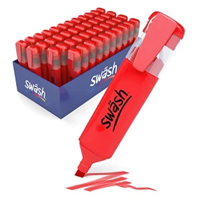 Image of Swash Premium Highlighter Pens 48 Pieces, Red