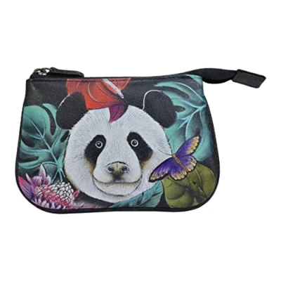 Image of Anuschka Women’s Hand Painted Genuine Leather Medium Zip Pouch Happy Panda