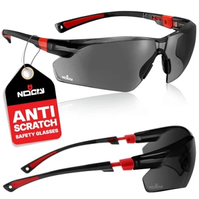 Image of NoCry Safety Sunglasses with Green Tinted Wraparound Lenses; Glasses for Men and Women Adjustable Arms &amp; No Slip Grips; Work UV 400 Protection; Black Red