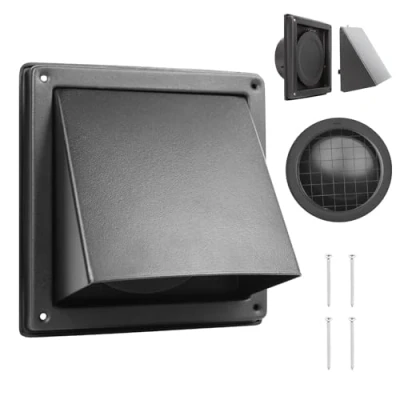 Image of WeCooper 100mm 4 Inch Black Cowled External Wall Louvre Grille 304 Stainless Steel Extractor Fan Outside Air Vent with Removable Cover and Bird Screen Mesh