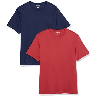 Image of Amazon Essentials Men&#039;s T Shirt Regular Fit Short Sleeve Crewneck, Pack of 2, Dark Red/Navy, XXL