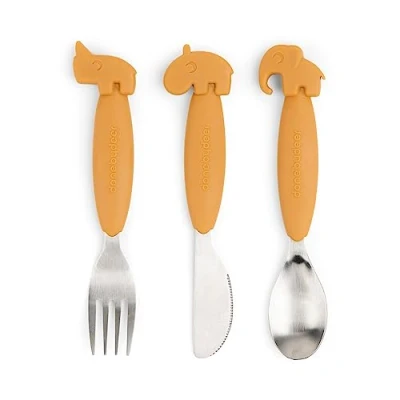 Image of Done by Deer Easy Grip Cutlery Set Friends Mustard Toddler&#039;s Must Have Eating Companion with Ergonomic Design