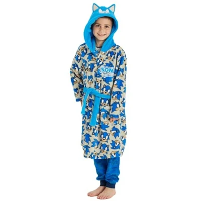 Image of Sonic The Hedgehog Personalised Boys Dressing Gown Robe Patterned (UK, Age, 5 Years, 6 Regular, Patterned)