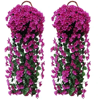 Image of Fycooler Artificial Wisteria Vine Violet Ivy Flowers, Hanging Flowers Silk Lifelike Faux Garland for Outdoor Home Wedding Garden/Yard/Patio String Floral Decoration 2X90cm