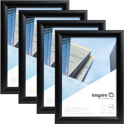 Image of Inspire by Hampton Snap A4 (21x30cm) Black Frame Pack of 4 Acrylic (Non Glass) Front IBH SNAPA4BLK 4PK