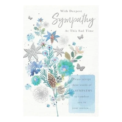 Image of Deepest Sympathy Card Flowers, Butterflies and Sentimental Verse with Foil Finish Eco Friendly by Words Wishes