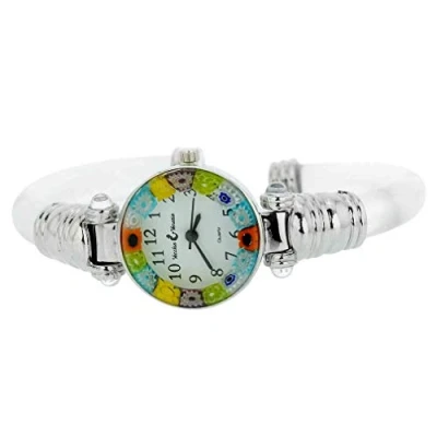 Image of GlassOfVenice Murano Glass Millefiori Bangle Watch Silver Clear Multicolor