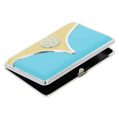 Image of BRISA VW Collection Volkswagen Metal Business Card Holder Case Etui with T1 Bus Design (Unisex Adult, Cream &amp; Blue)