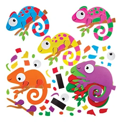 Image of Baker Ross FX562 Chameleon Mix and Match Magnet Kits Pack of 8, Animal Foam Craft Kit for Kids