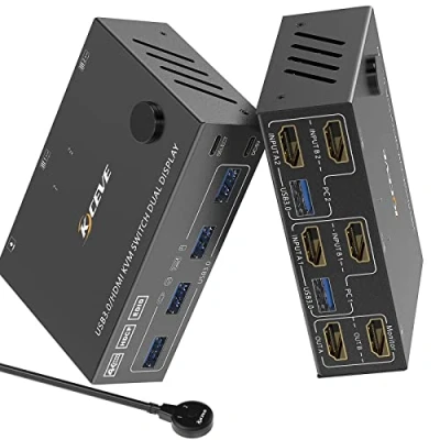 Image of KVM Switch 2 Computers Monitors, Dual Monitor HDMI USB 3.0 Switcher Selector, 4K@60Hz HD Resolution, Support Copy and Extended Display