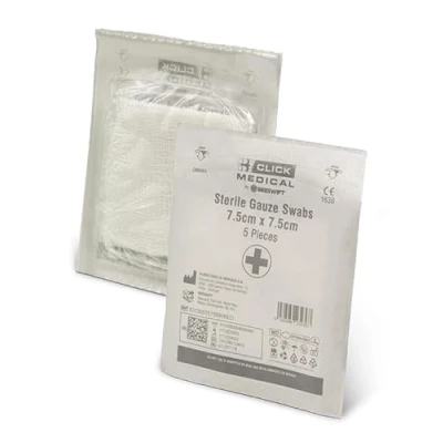 Image of Sterile 8ply First Aid Absorbent Gauze Swabs 7.5cm x 20 Packs of 5 (50 Swabs)
