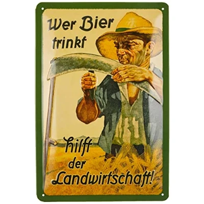 Image of Nostalgic Art Retro Tin Sign Open Bar Bier Landwirtschaft Gift idea for beer fans, Metal Plaque, 20 x 30 cm