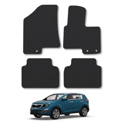 Image of Rubber Car Mats Compatible with Kia Sportage (2010 2016) Tailored Fit Floor Set Accessory Black Custom 4 Pieces Clips Anti Slip Backing, Heavy Duty &amp; Waterproof